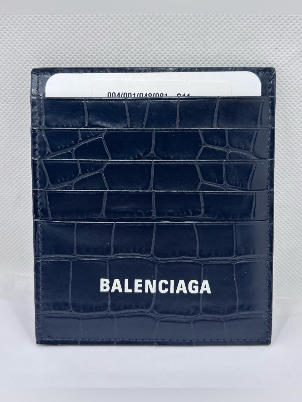 Balenciaga Black Croc-Embossed Leather Card Holder Wallet